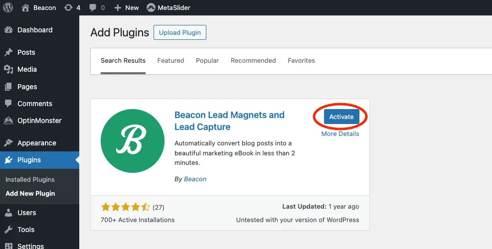 Activate Beacon Plugin