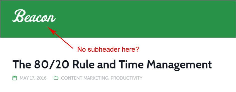 The missing subheader on the Beacon blog.