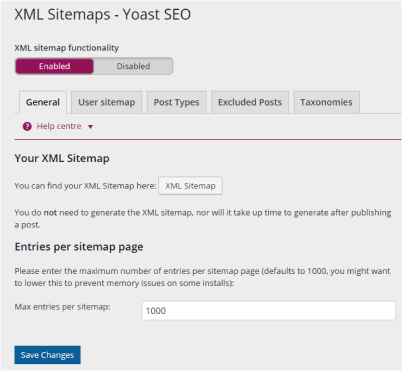 Generating an XML sitemap with the Yoast plugin