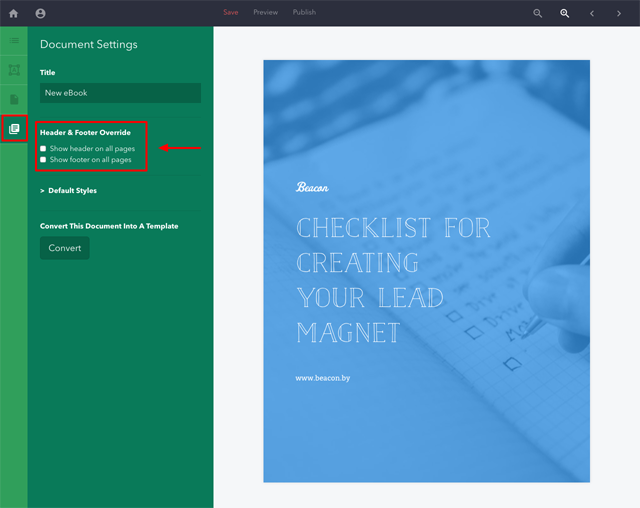 Global headers and footers option